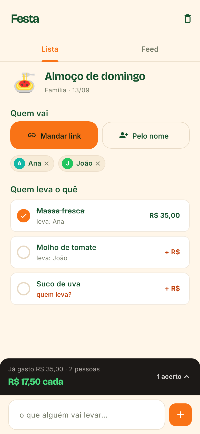 Tela real do EasyCompras: Festas com amigos