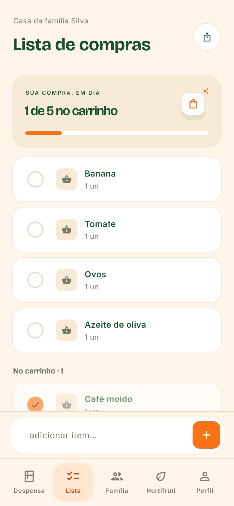 Tela real do EasyCompras: Lista compartilhada