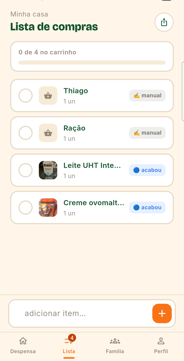 A lista de compras compartilhada